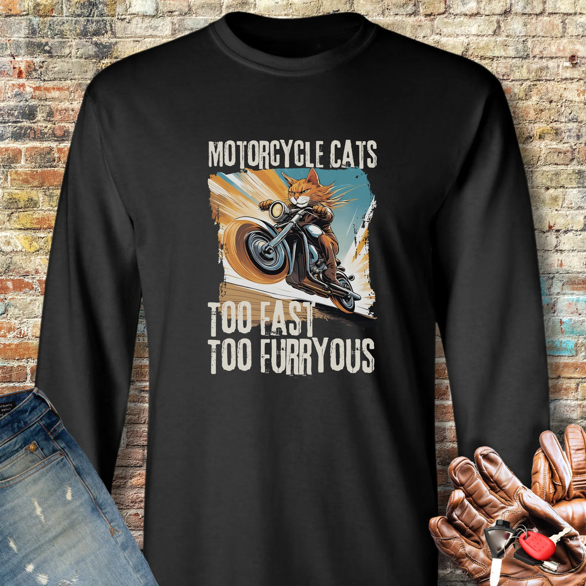 Too Fast Too Furryous Long Sleeve T-Shirt - Black