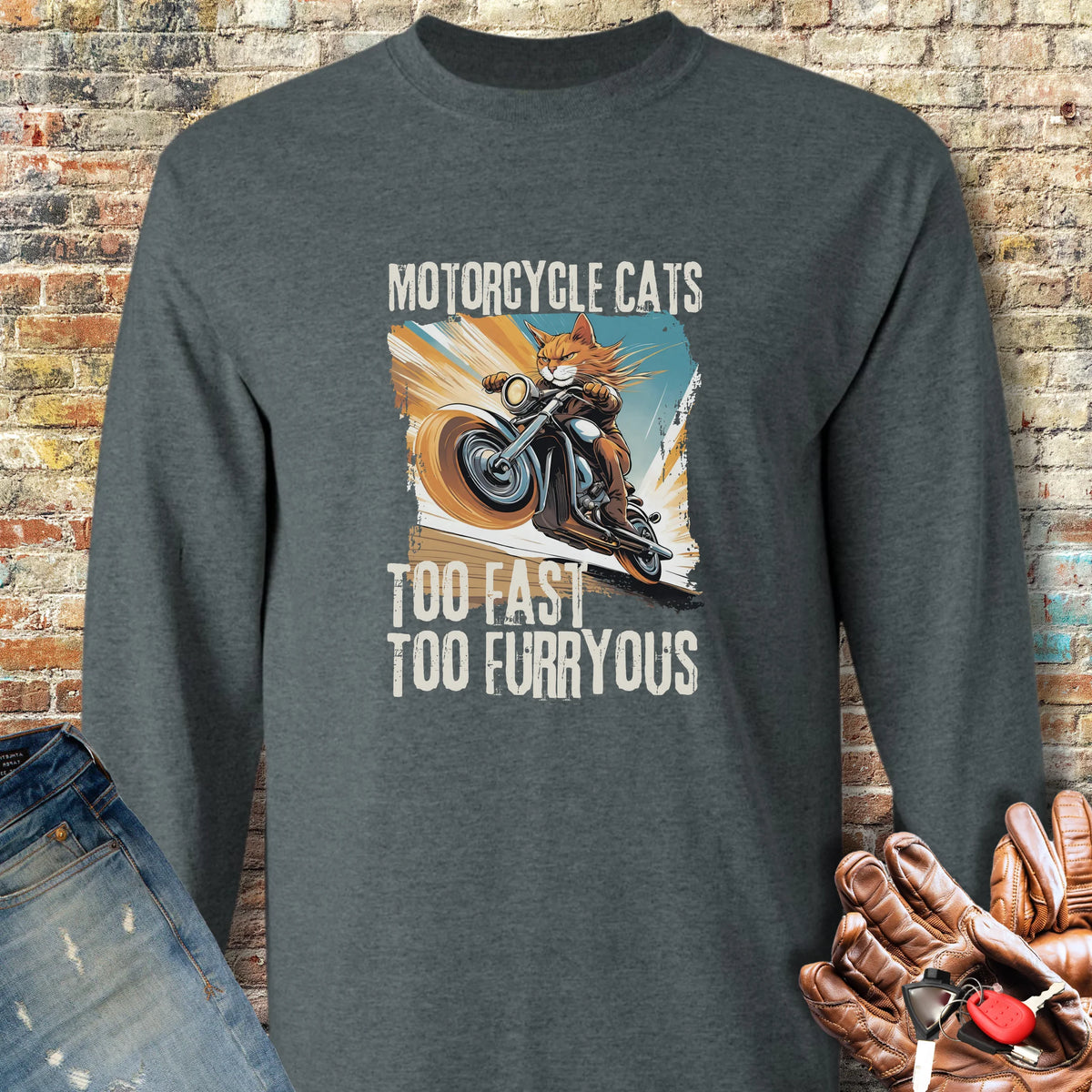 Too Fast Too Furryous Long Sleeve T-Shirt - Dark Heather