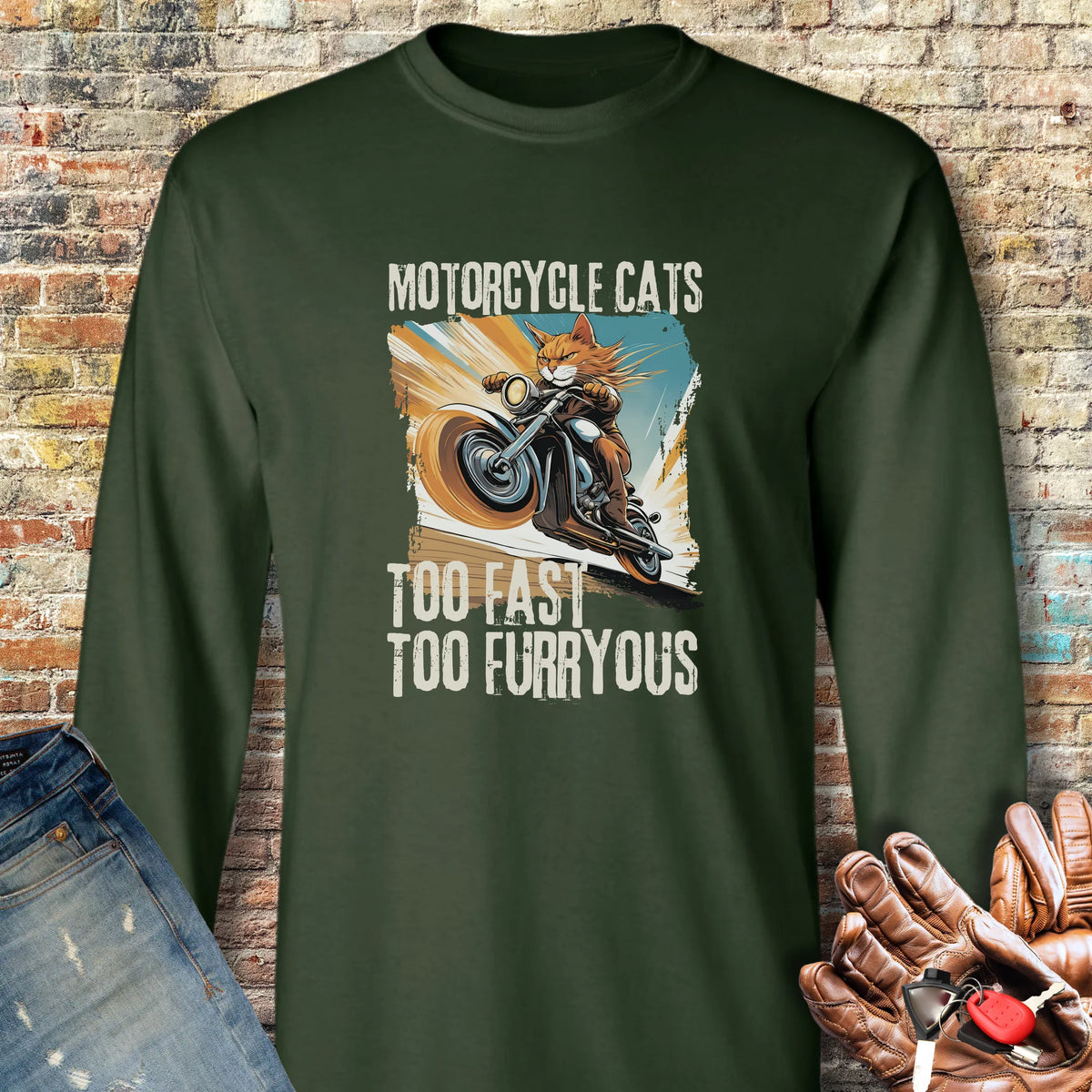 Too Fast Too Furryous Long Sleeve T-Shirt - Forest Green