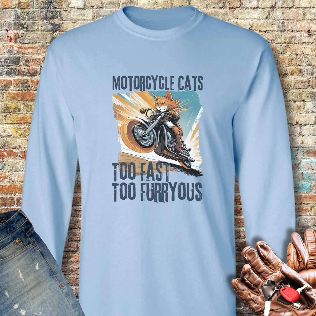 Too Fast Too Furryous Long Sleeve T-Shirt - Light Blue