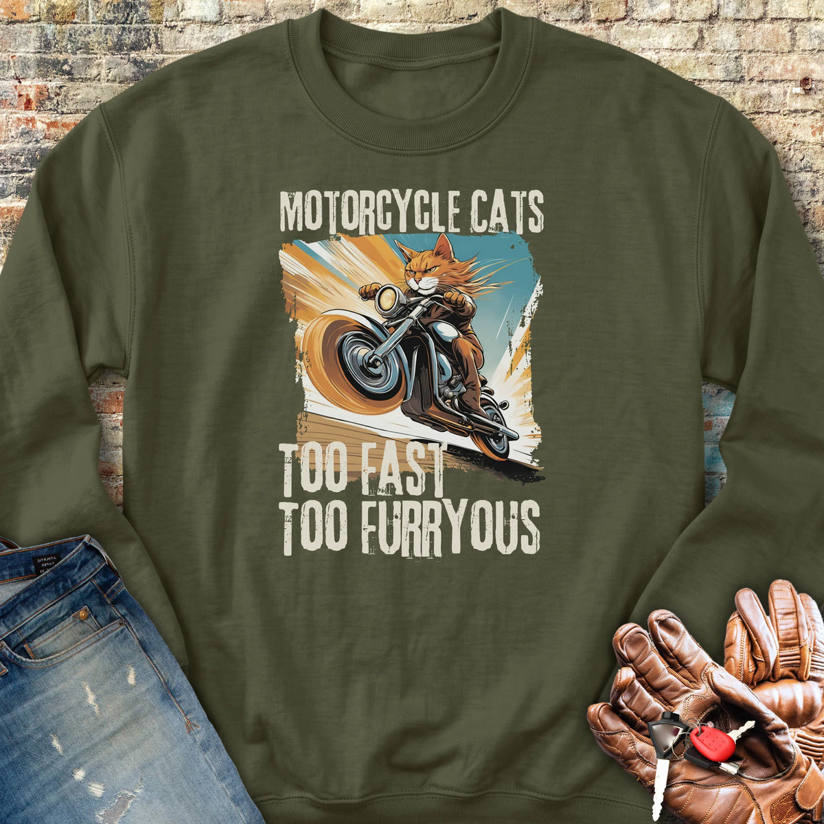 Too Fast Too Furryous Sweatshirt - Military Green