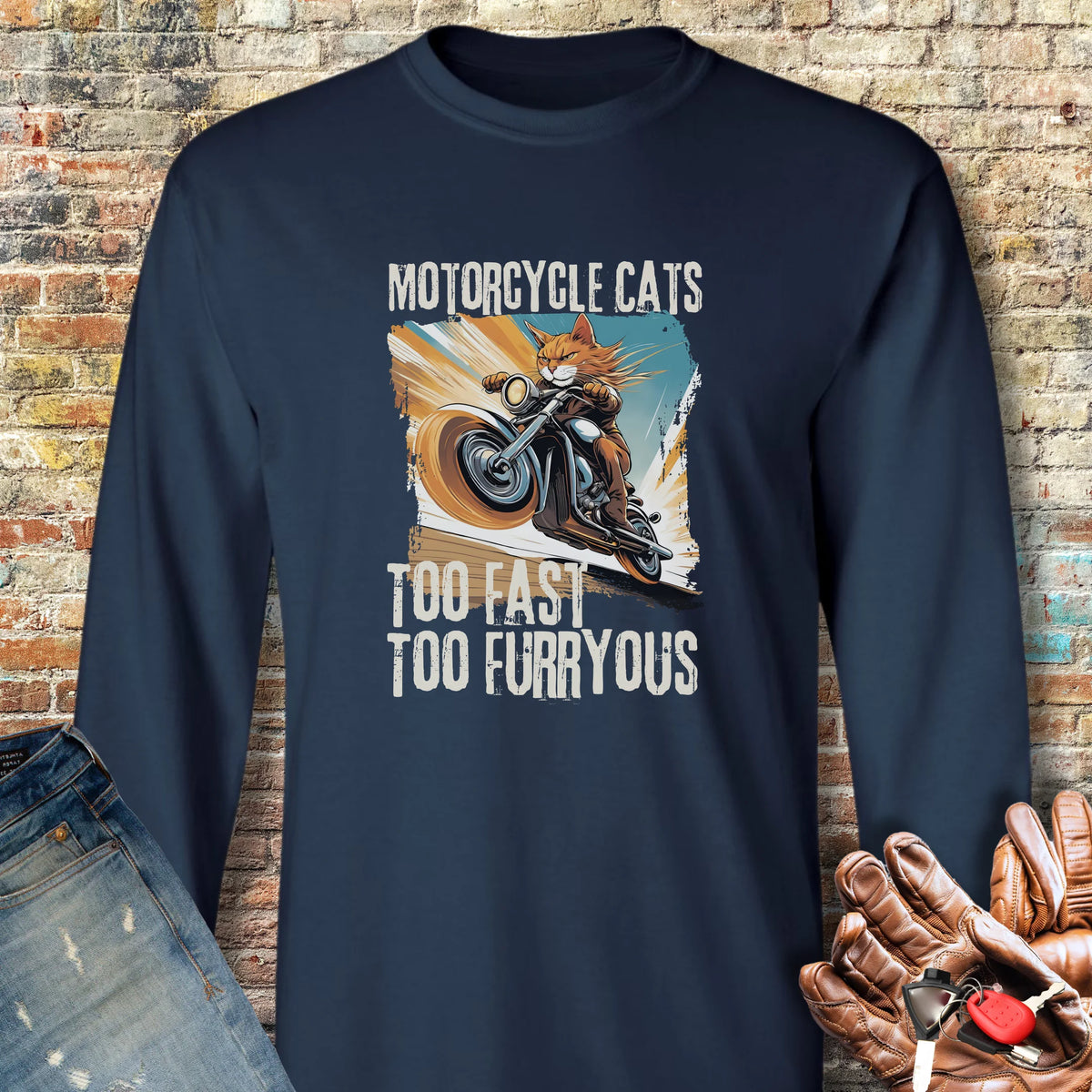 Too Fast Too Furryous Long Sleeve T-Shirt - Navy