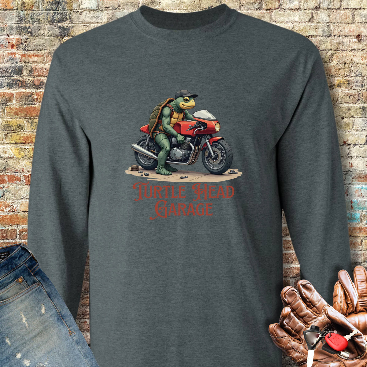 Turtle Head Garage Long Sleeve T-Shirt - Dark Heather