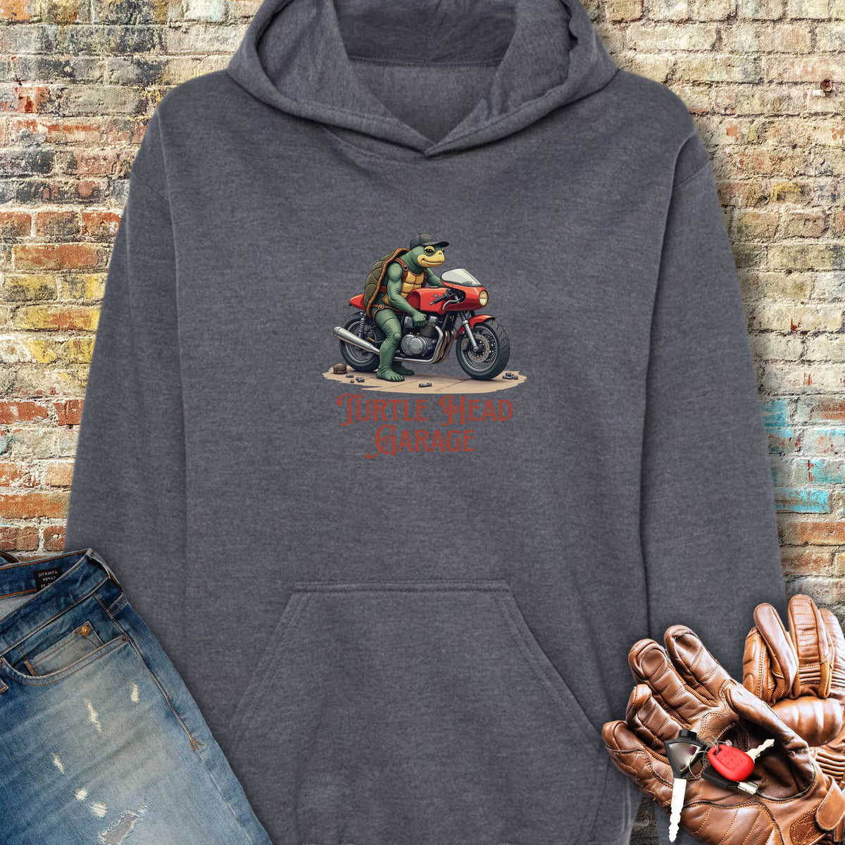 Turtle Head Garage Hoodie - Dark Heather