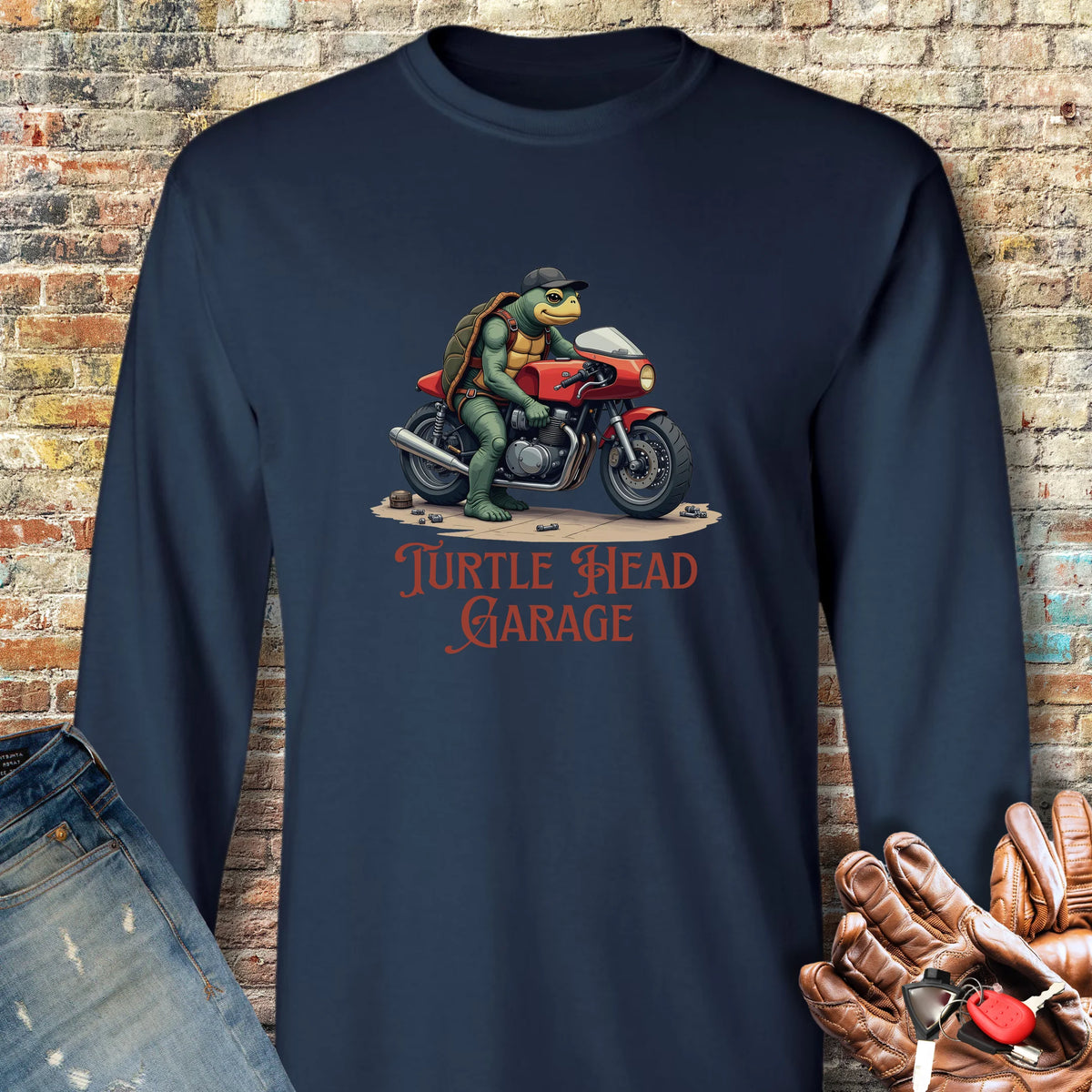 Turtle Head Garage Long Sleeve T-Shirt - Navy