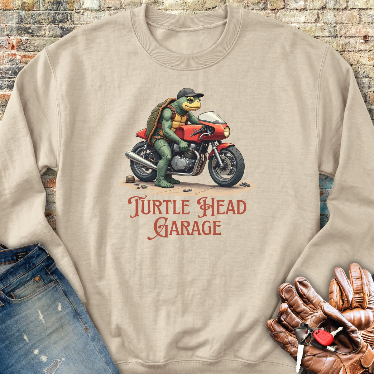 Turtle Head Garage Sweatshirt - Sand