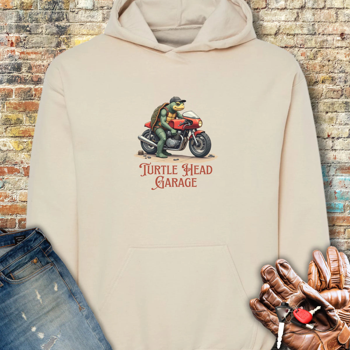 Turtle Head Garage Hoodie - Sand