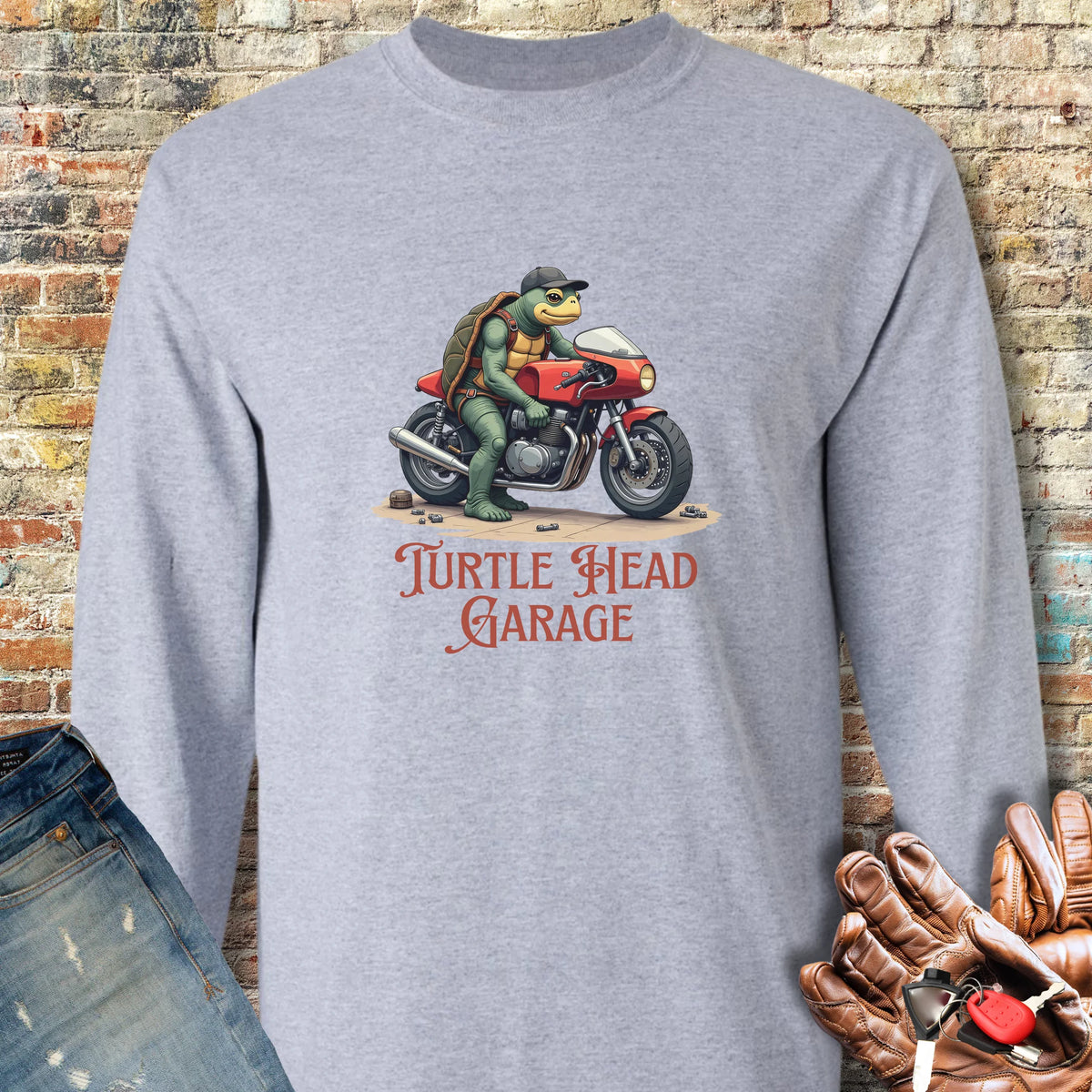 Turtle Head Garage Long Sleeve T-Shirt - Sport Grey