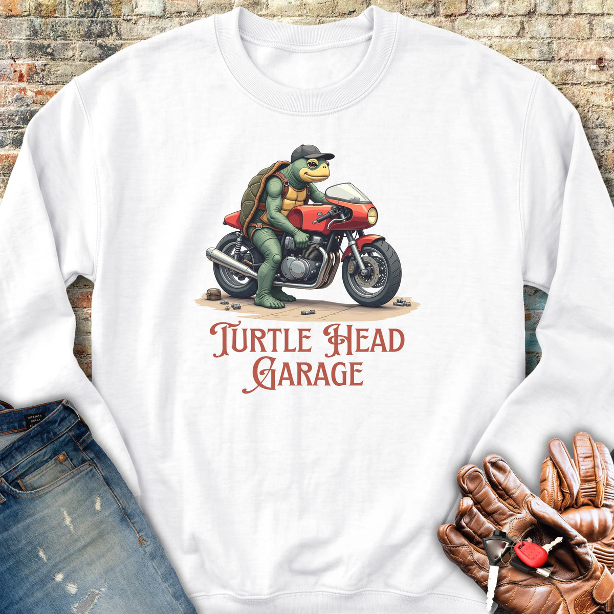 Turtle Head Garage Sweatshirt - White