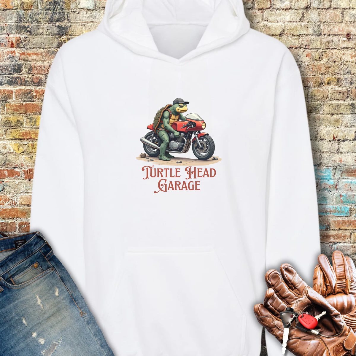 Turtle Head Garage Hoodie - White