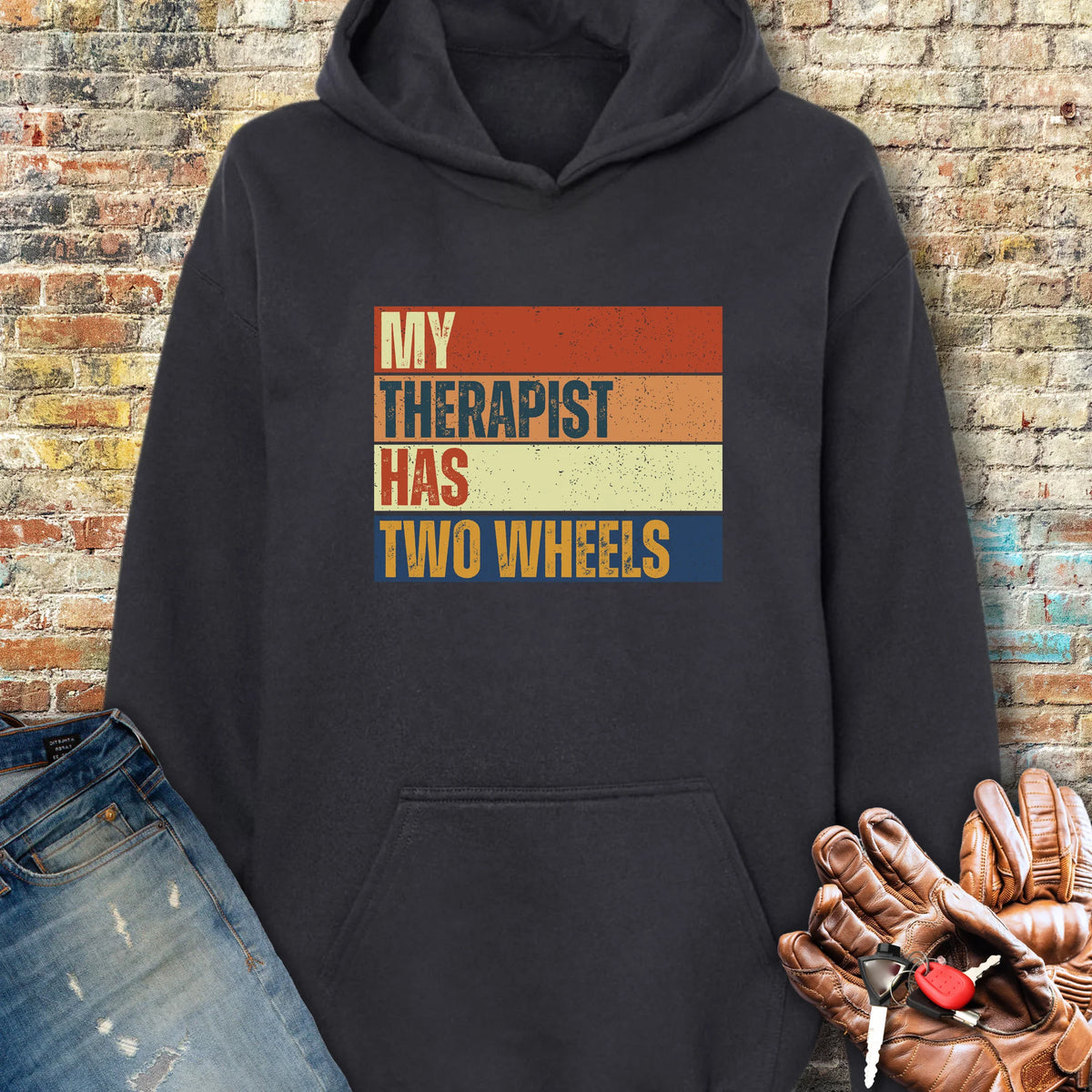 Two Wheel Therapist (Block) Hoodie - Black