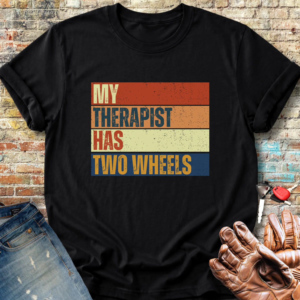 Two Wheel Therapist (Block) Classic T-Shirt - Black