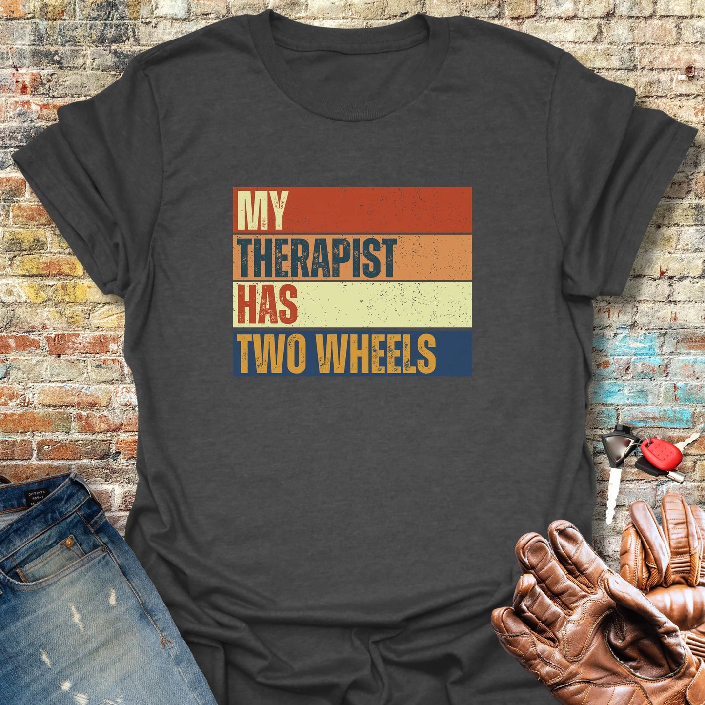 Two Wheel Therapist (Block) T-Shirt - Dark Heather