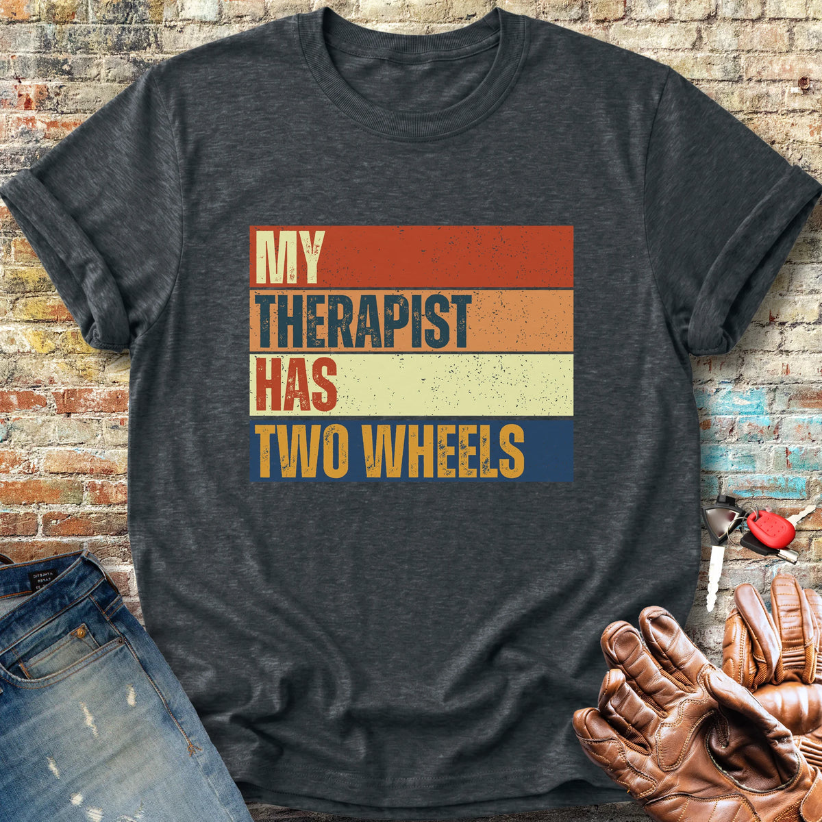 Two Wheel Therapist (Block) Classic T-Shirt - Dark Heather