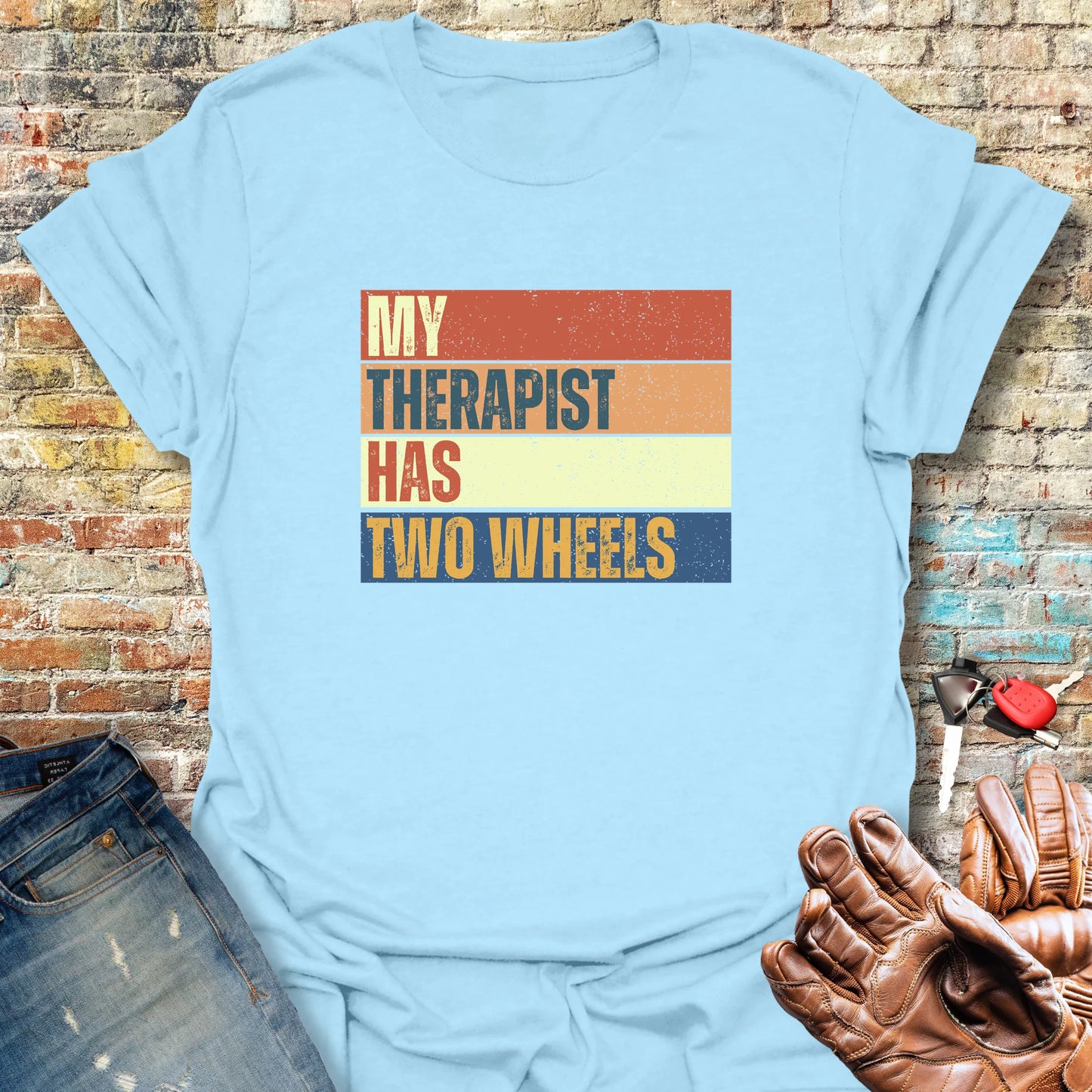 Two Wheel Therapist (Block) T-Shirt - Light Blue