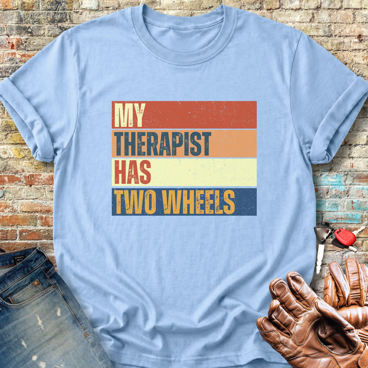 Two Wheel Therapist (Block) Classic T-Shirt - Light Blue