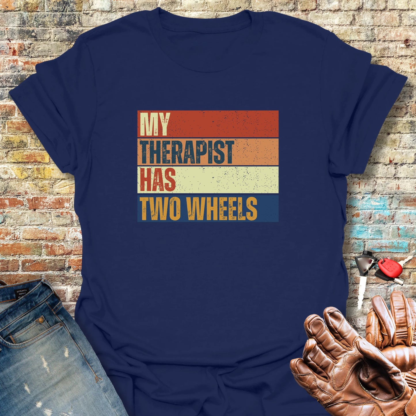 Two Wheel Therapist (Block) T-Shirt - Navy