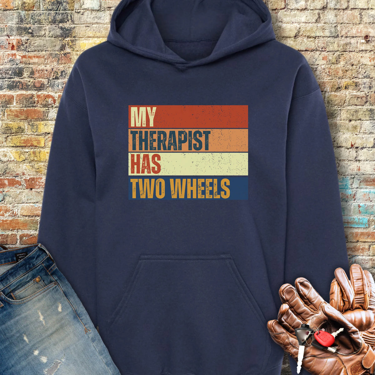 Two Wheel Therapist (Block) Hoodie - Navy