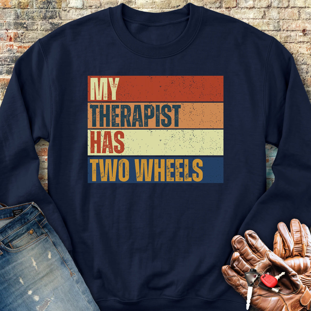 Two Wheel Therapist (Block) Sweatshirt - Navy