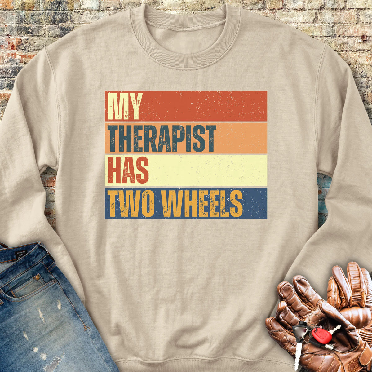 Two Wheel Therapist (Block) Sweatshirt - Sand