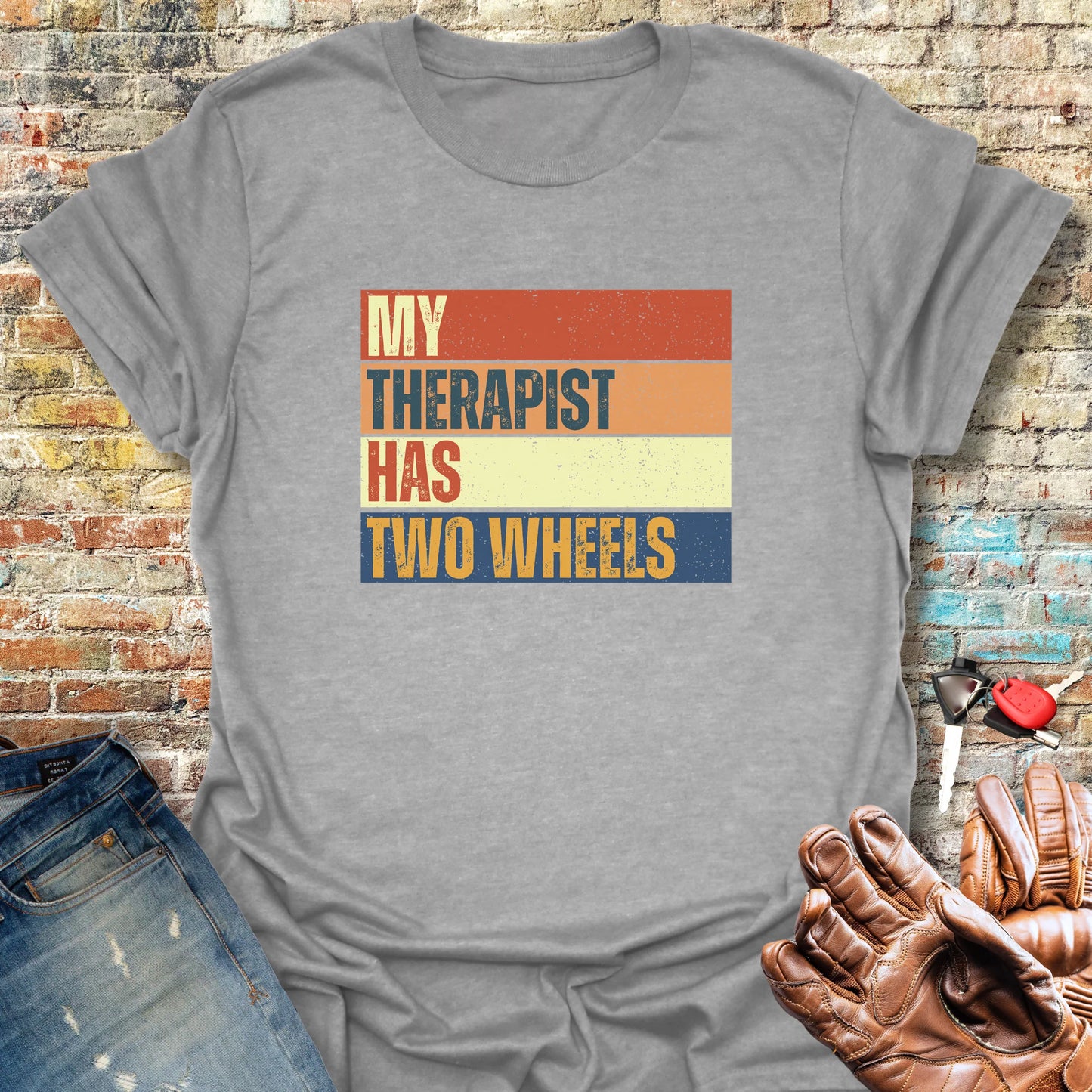 Two Wheel Therapist (Block) T-Shirt - Sport Grey