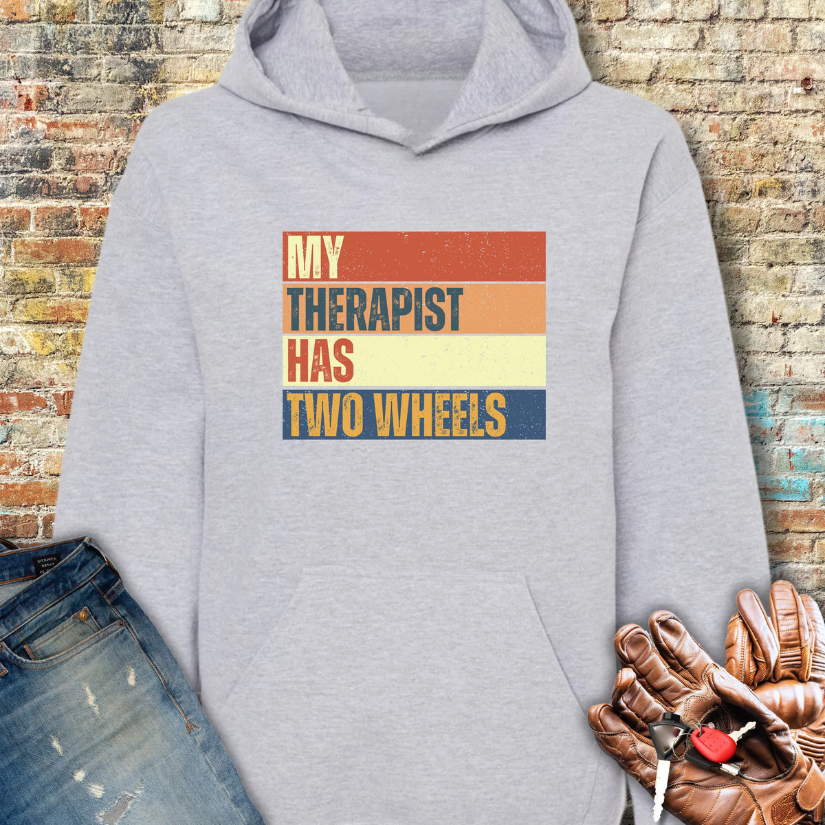 Two Wheel Therapist (Block) Hoodie - Sport Grey