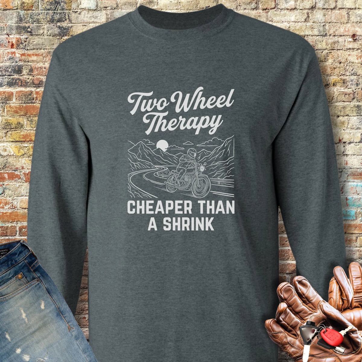 Two Wheel Therapy Long Sleeve T-Shirt - Dark Heather