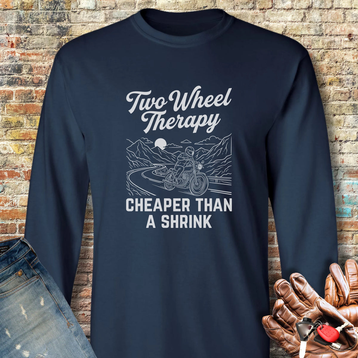 Two Wheel Therapy Long Sleeve T-Shirt - Navy