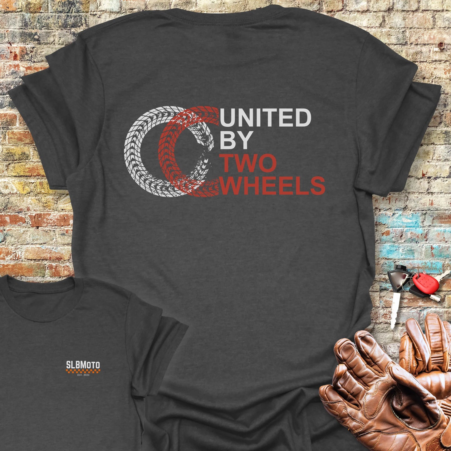 Two Wheels Back Print T-Shirt - Dark Heather