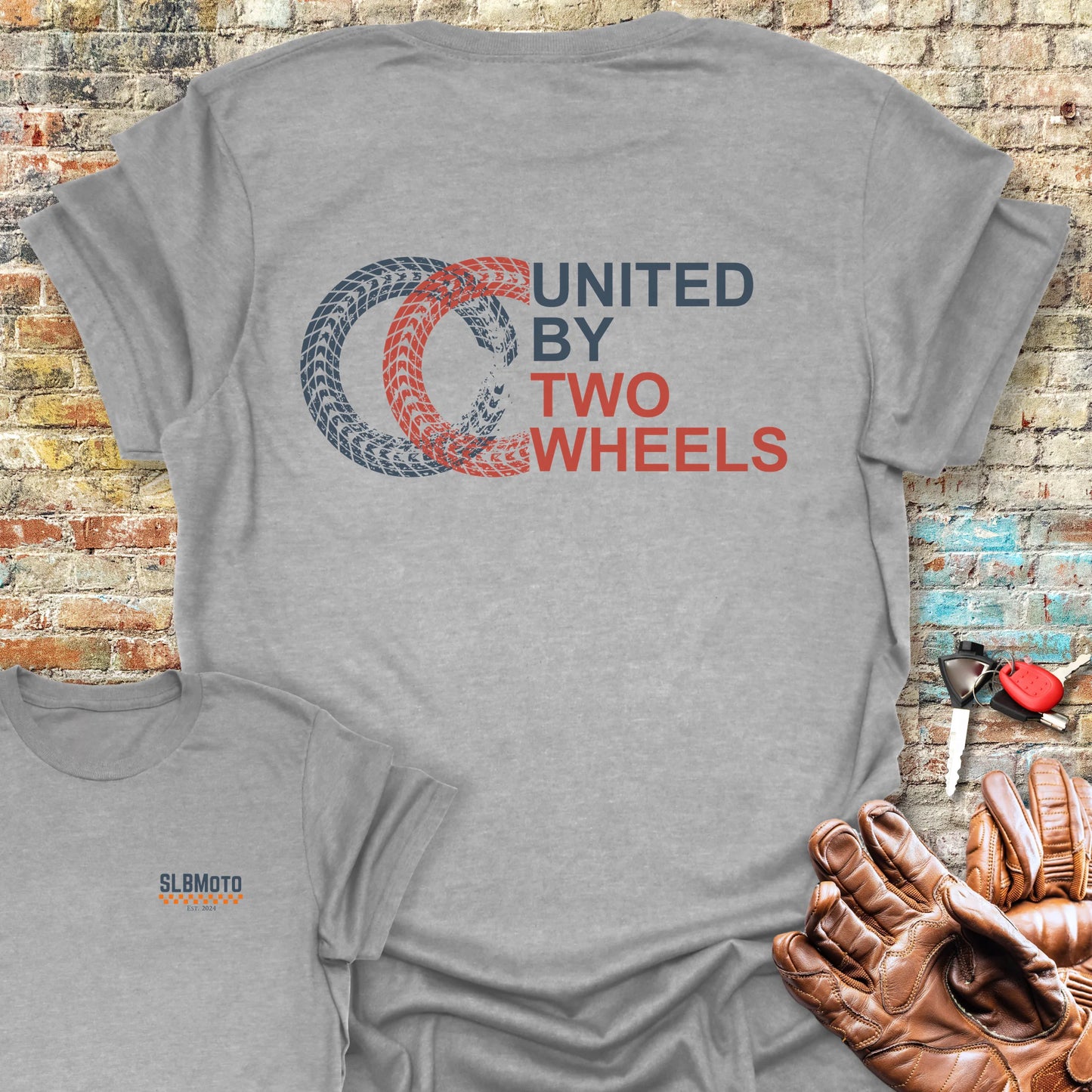 Two Wheels Back Print T-Shirt - Sport Grey