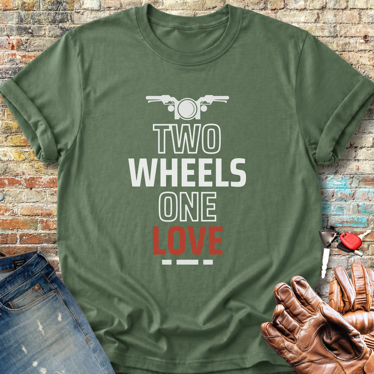 Two Wheels One Love Classic T-Shirt - Military Green