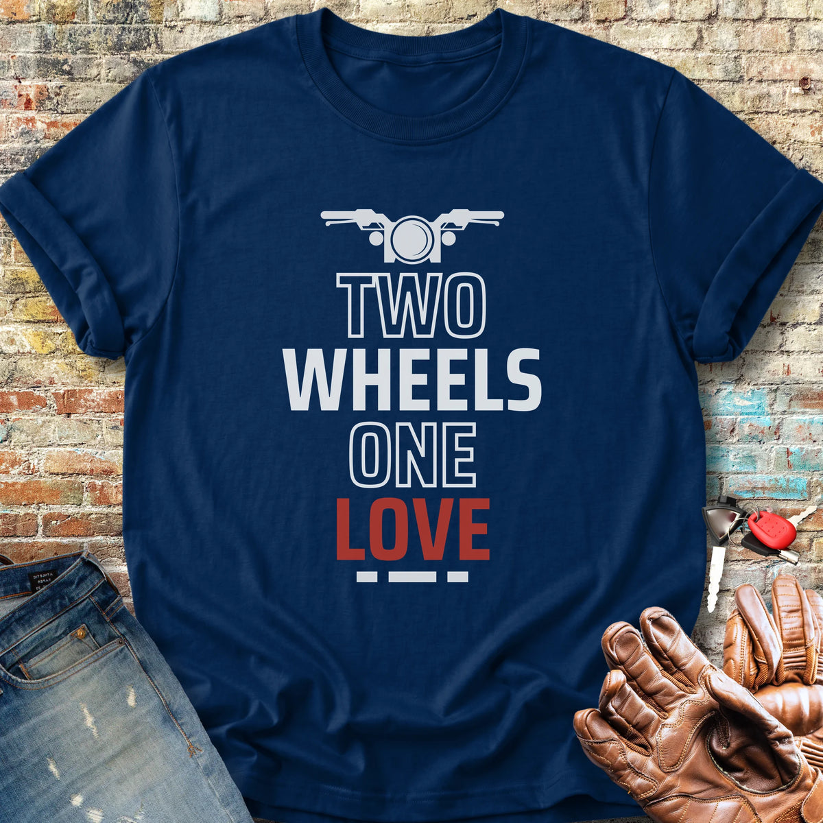 Two Wheels One Love Classic T-Shirt - Navy