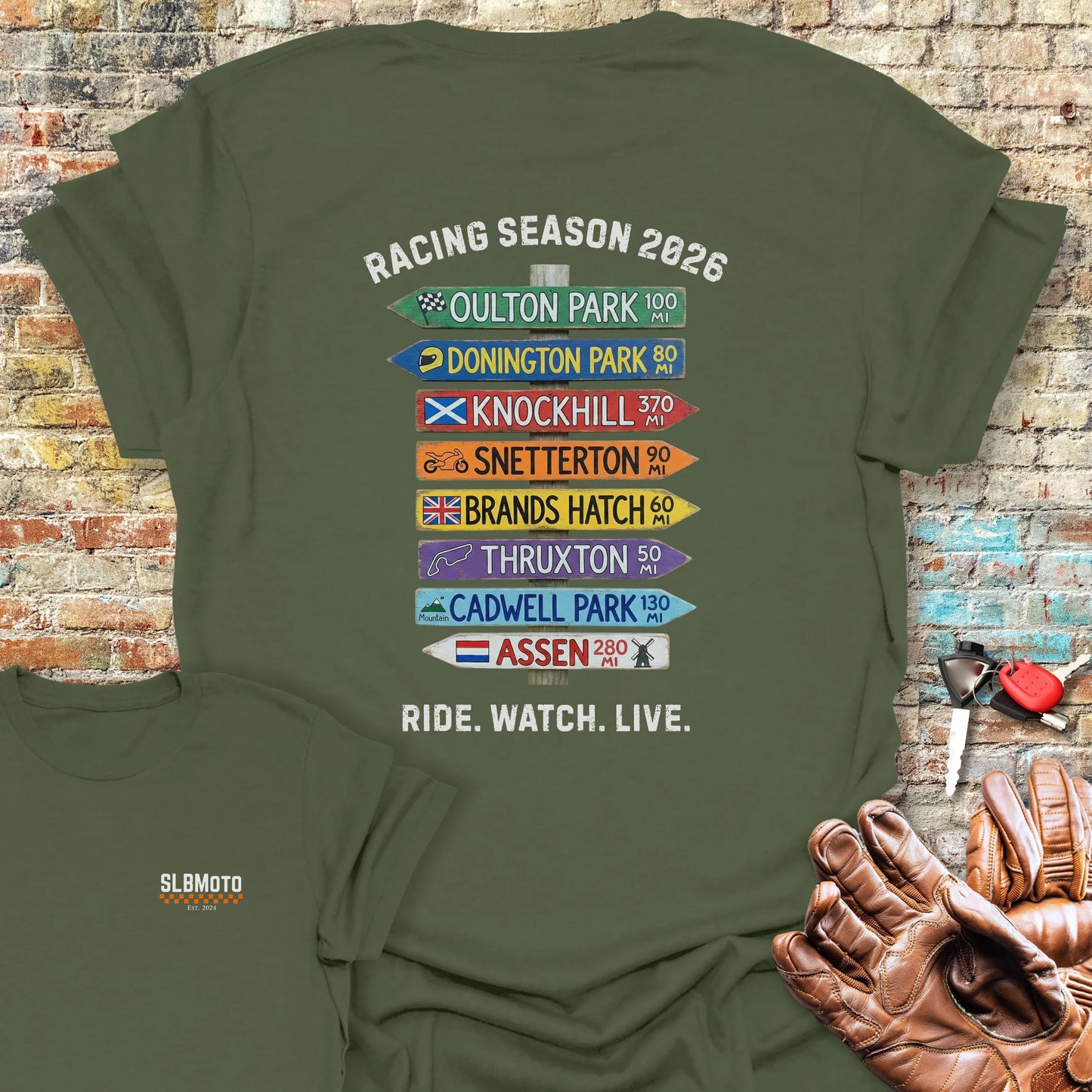 UK Race Tour 2026 Back Print T-Shirt - Military Green