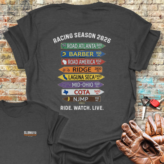 USA Race Tour 2026 Back Print T-Shirt - Dark Heather