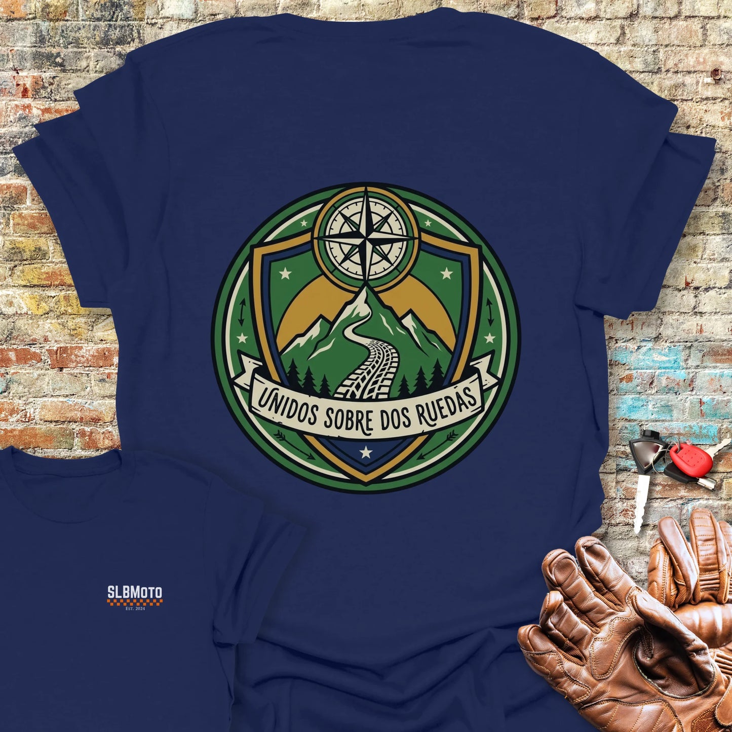 Unidos Sobre Dos Ruedas Back Print T-Shirt - Navy