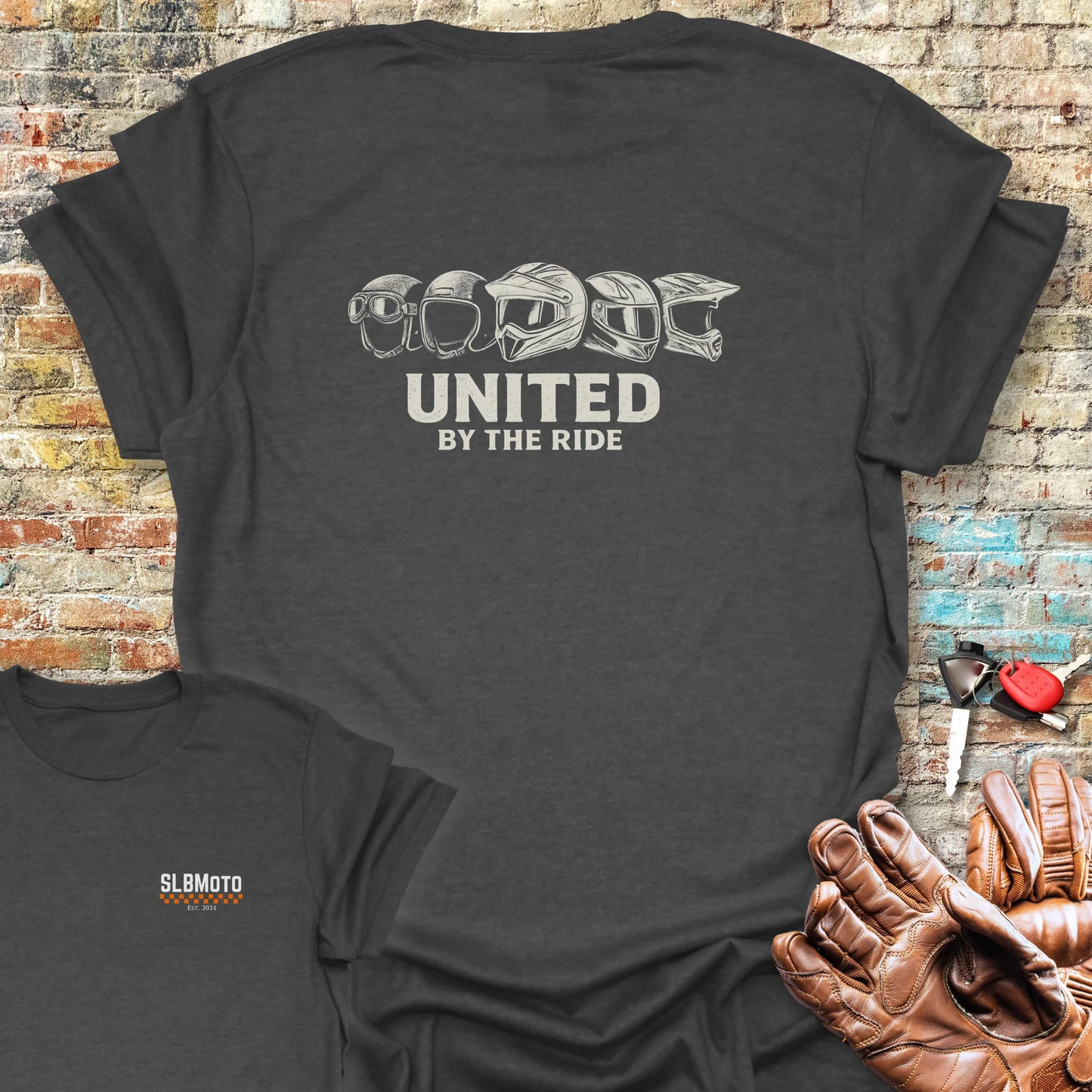 United By The Ride Back Print T-Shirt - Dark Heather