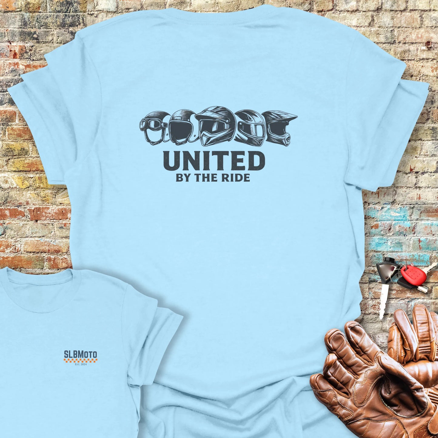 United By The Ride Back Print T-Shirt - Light Blue