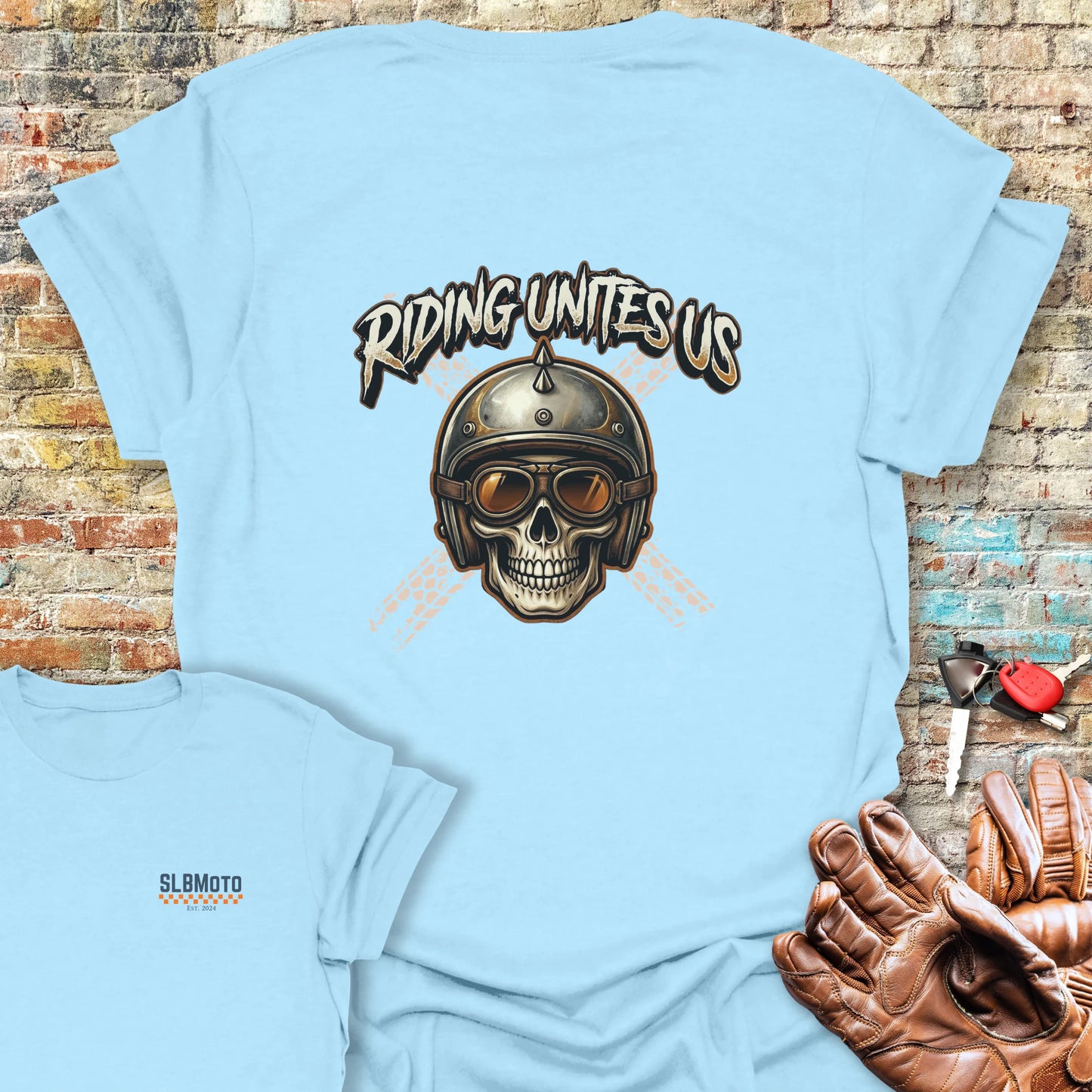 United Skull Back Print T-Shirt - Light Blue