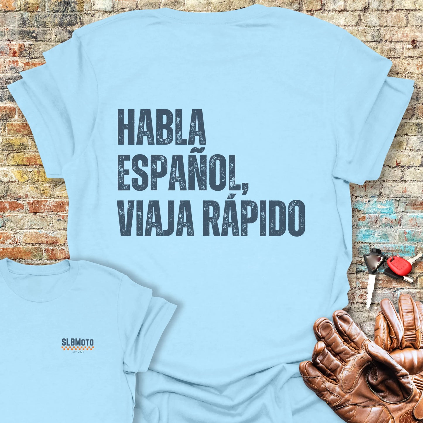Viaja Rapido Back Print T-Shirt - Light Blue