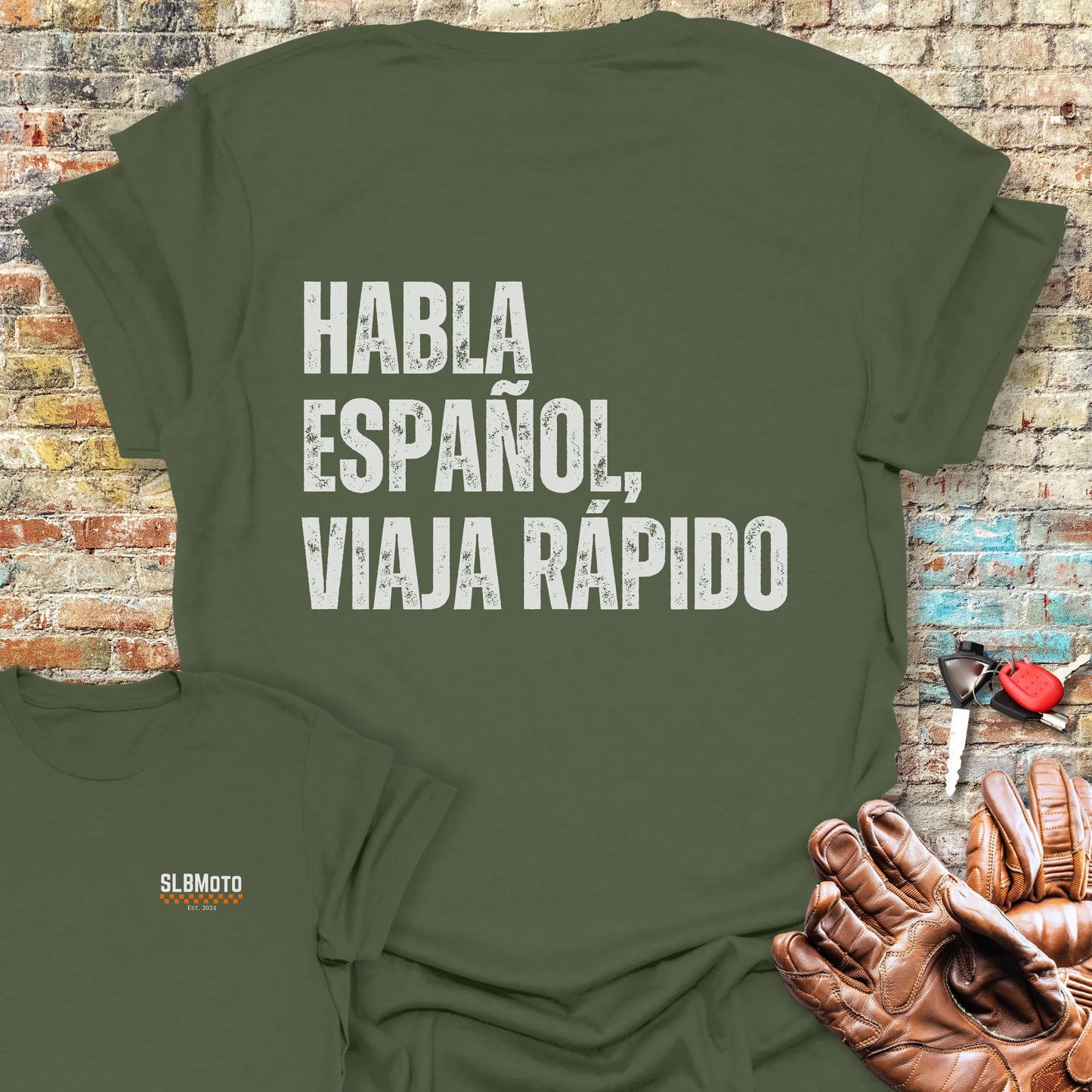 Viaja Rapido Back Print T-Shirt - Military Green