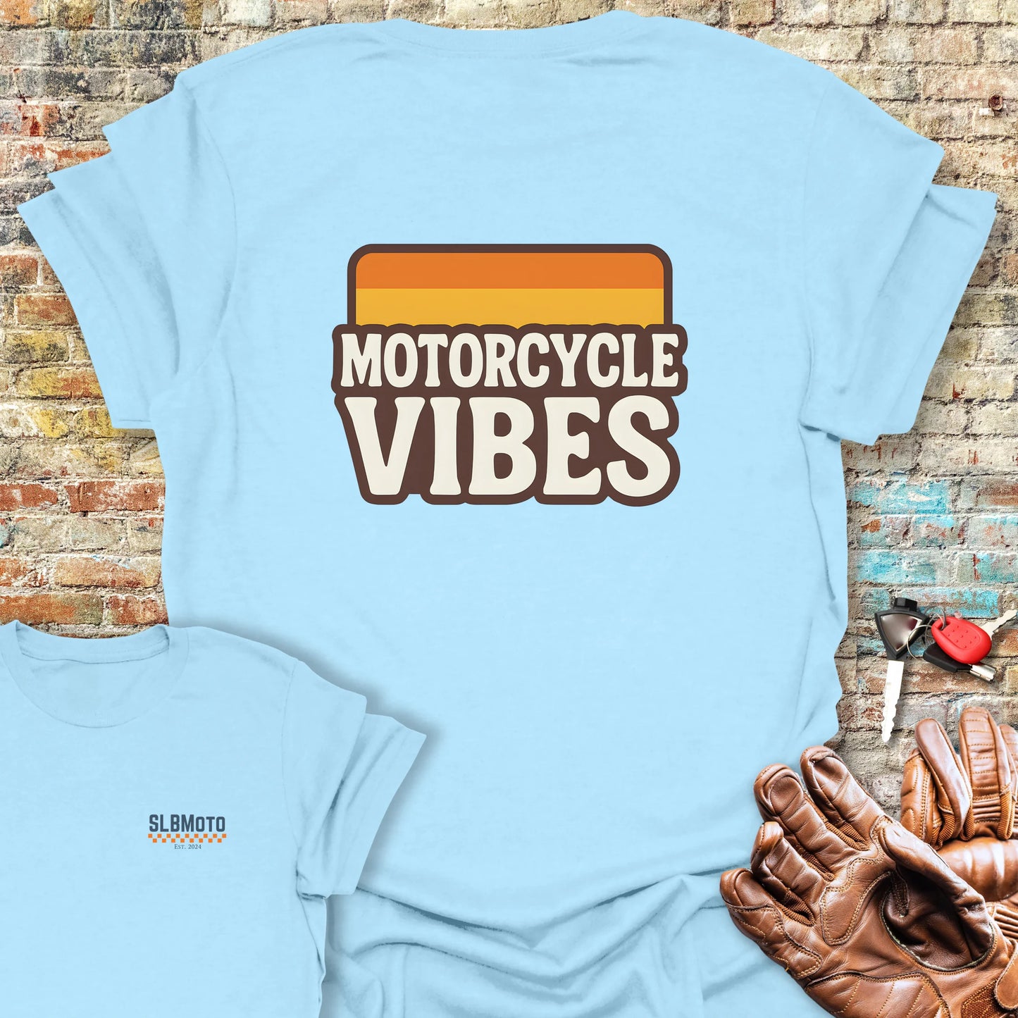 Vibes Back Print T-Shirt - Light Blue