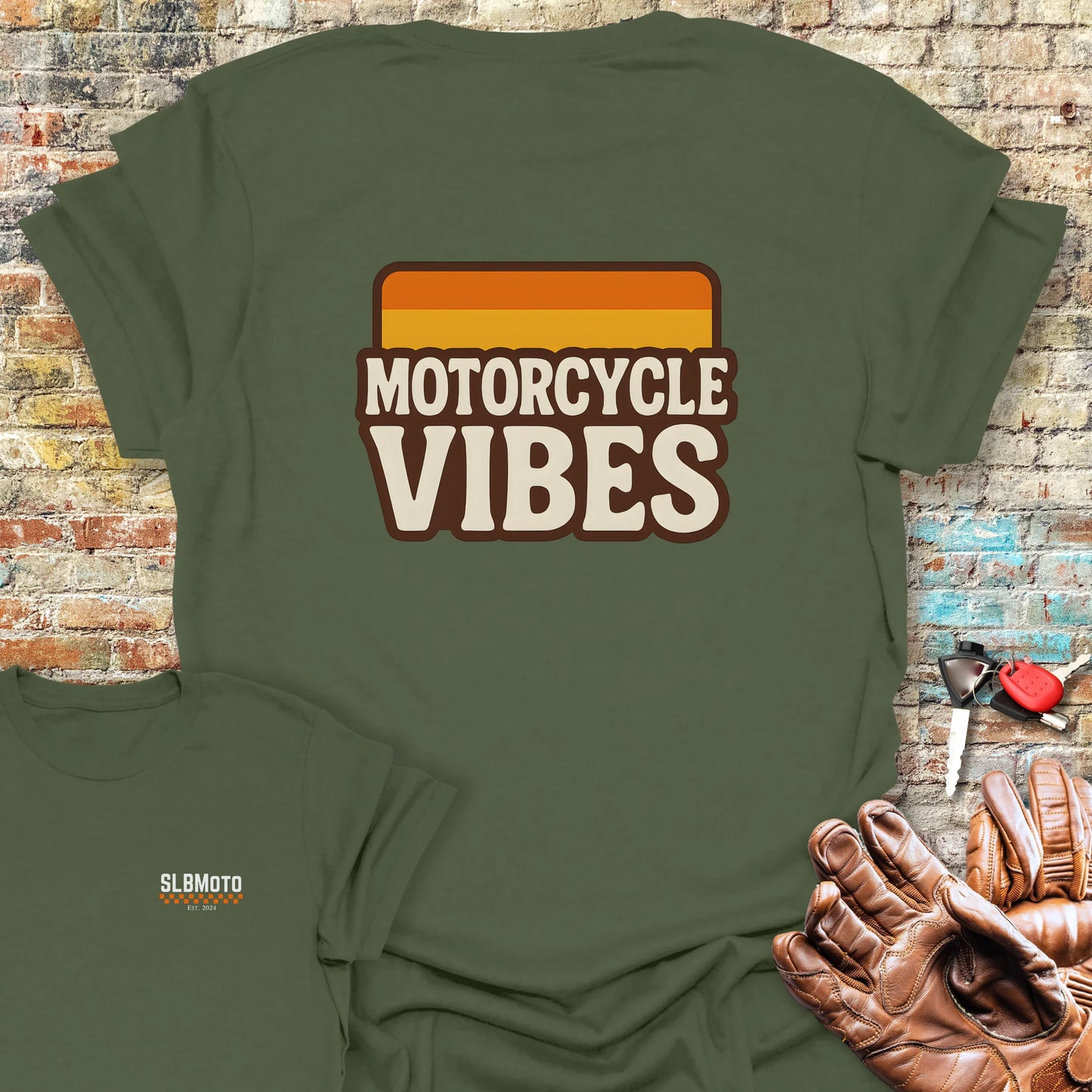 Vibes Back Print T-Shirt - Military Green