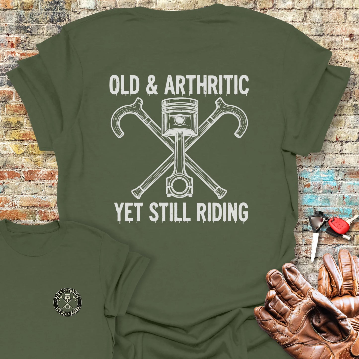 Walking Sticks Back Print T-Shirt - Military Green