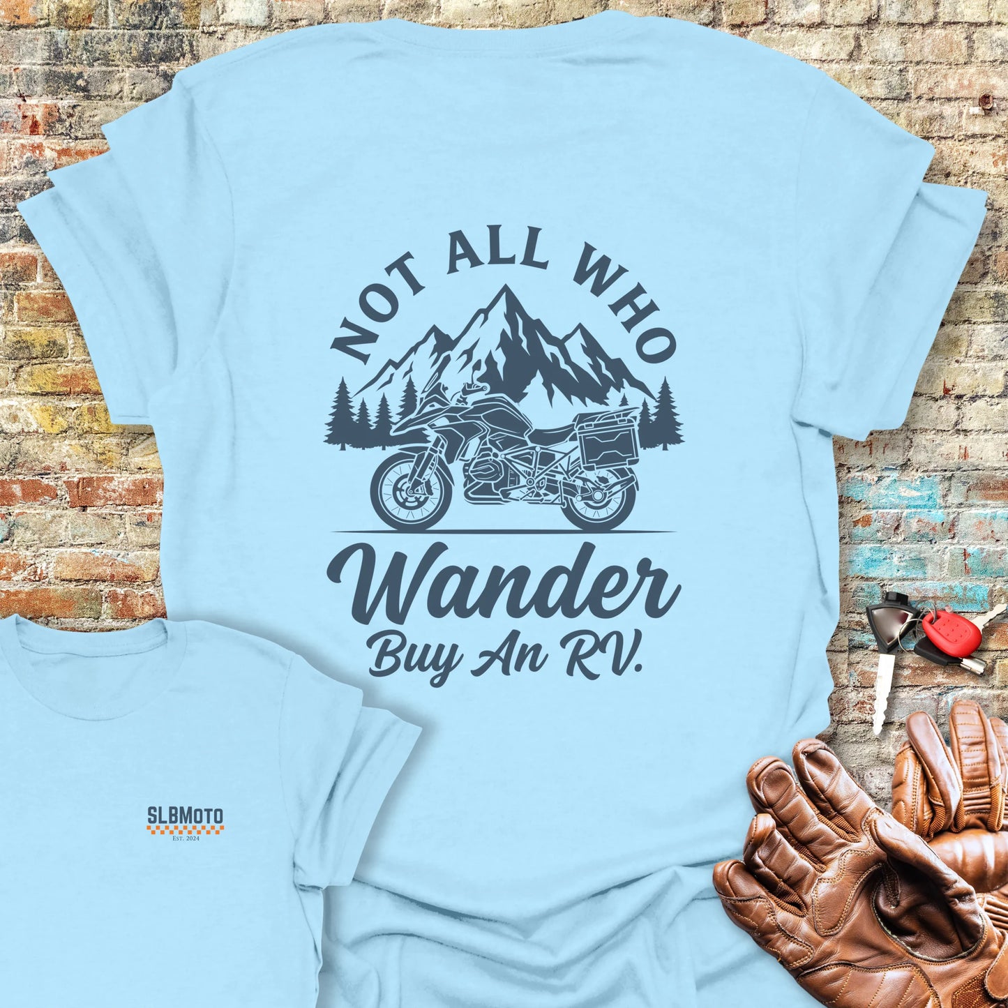 Wander Back Print T-Shirt - Light Blue