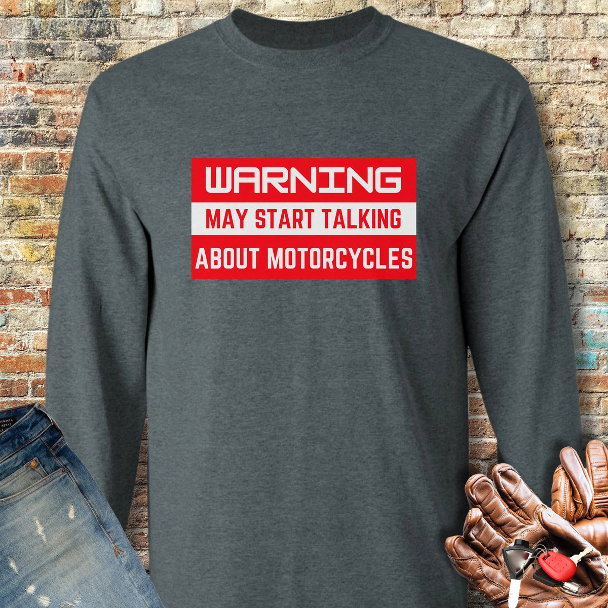Warning Long Sleeve T-Shirt - Dark Heather