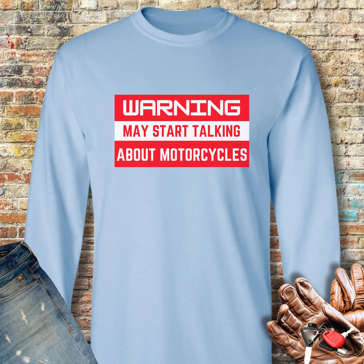 Warning Long Sleeve T-Shirt - Light Blue