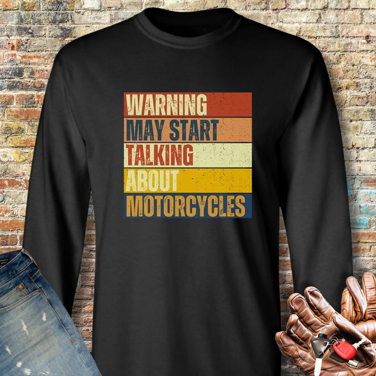 Warning (Block) Long Sleeve T-Shirt - Black