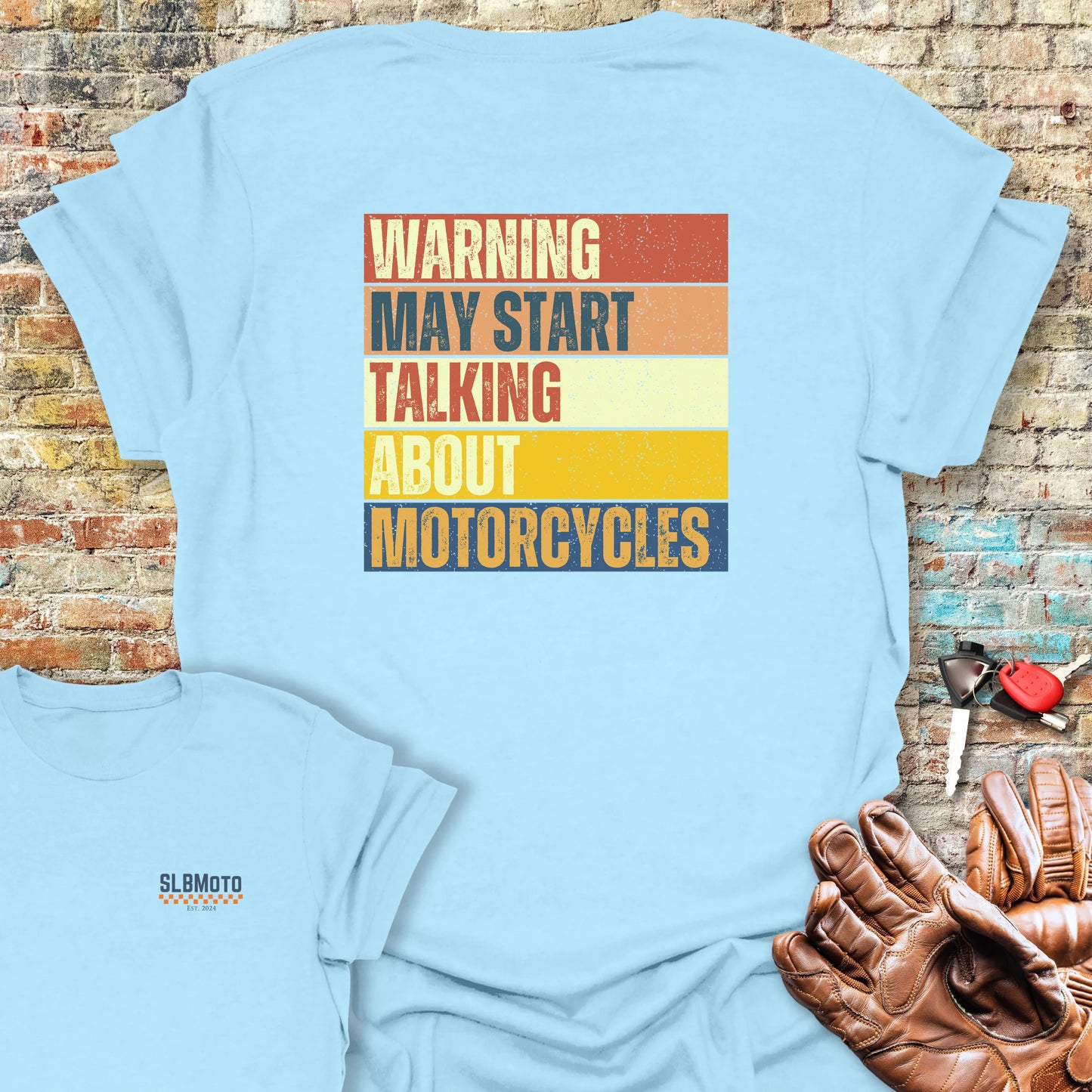 Warning (Block) Back Print T-Shirt - Light Blue