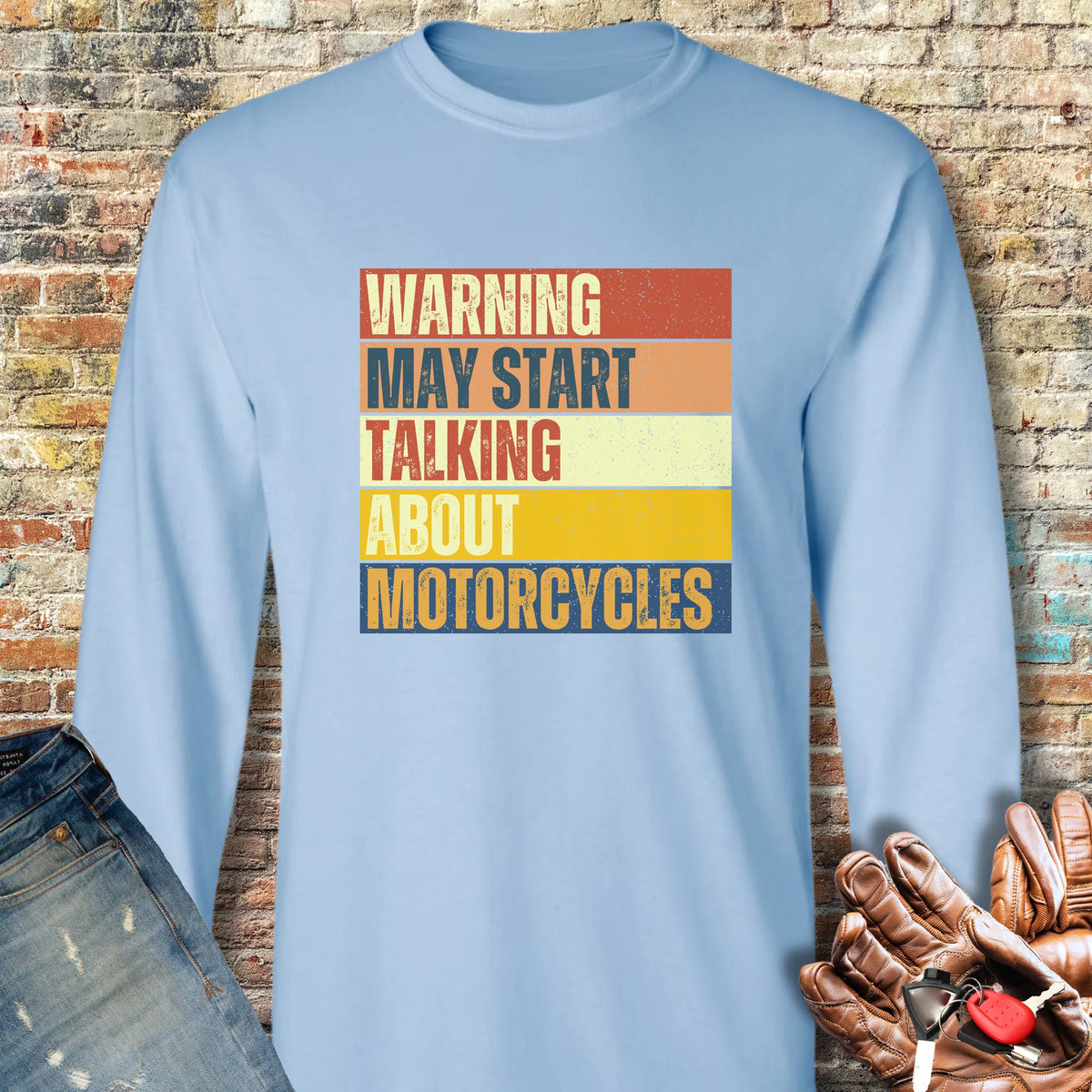 Warning (Block) Long Sleeve T-Shirt - Light Blue