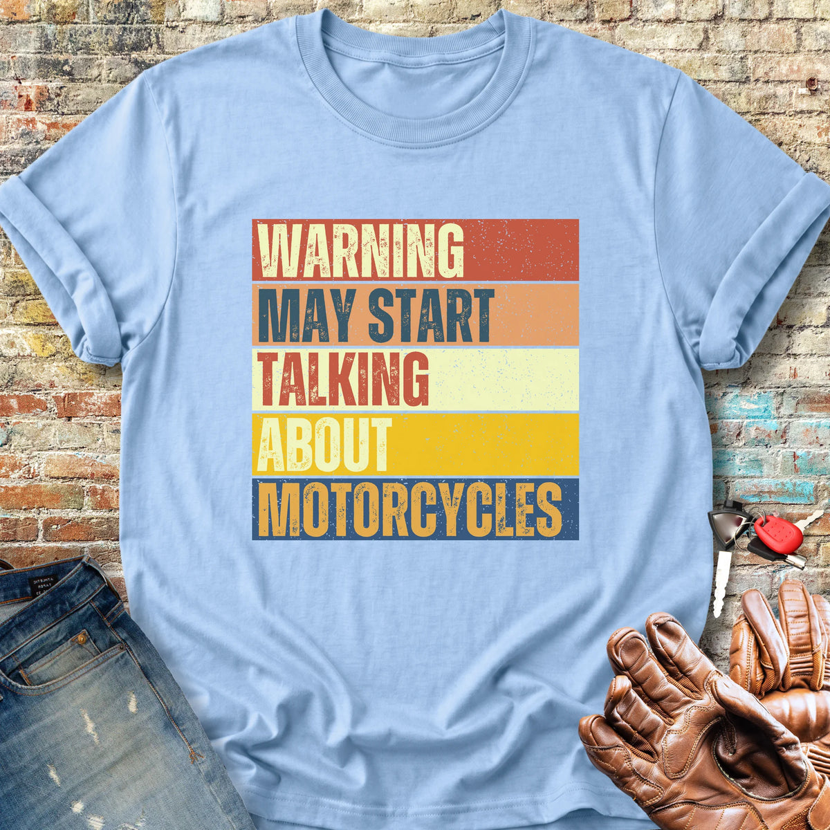 Warning (Block) Classic T-Shirt - Light Blue
